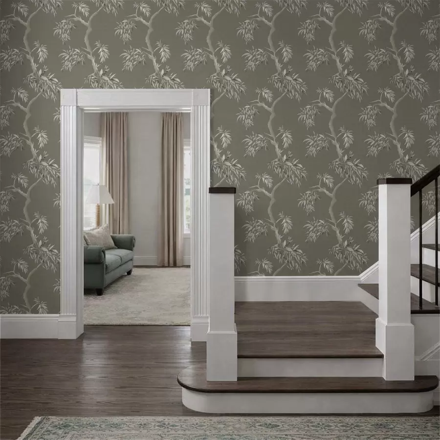 murais de parede Ramo leve com folhas sobre fundo verde-oliva a01117v1