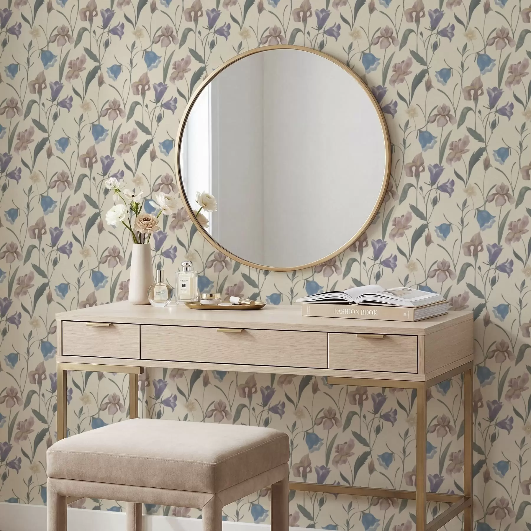 murais de parede Padrão floral em tons pastel sobre fundo claro a01118