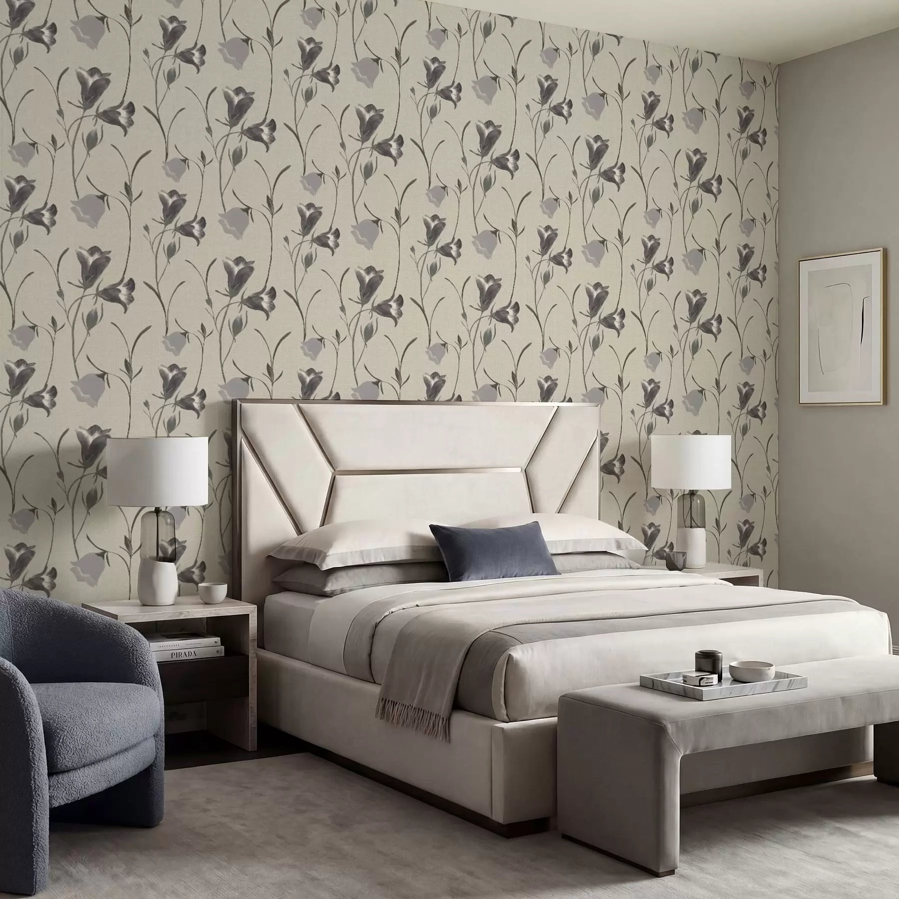 murais de parede Flores cinzentas em forma de sino sobre fundo bege claro a01119