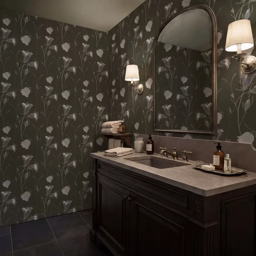 murais de parede Flores cinzentas em forma de sino sobre fundo escuro a01119v1