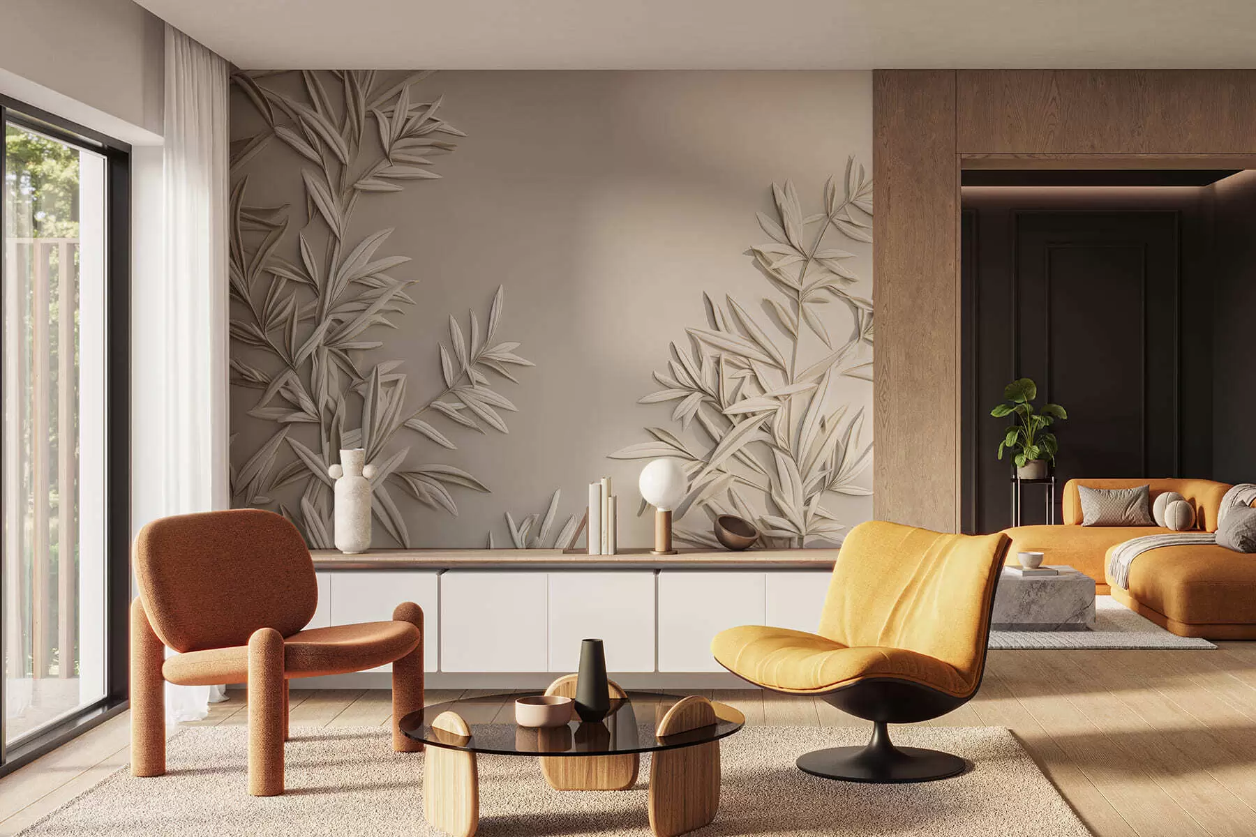 murais de parede Imitação de folhas em baixo-relevo w05244