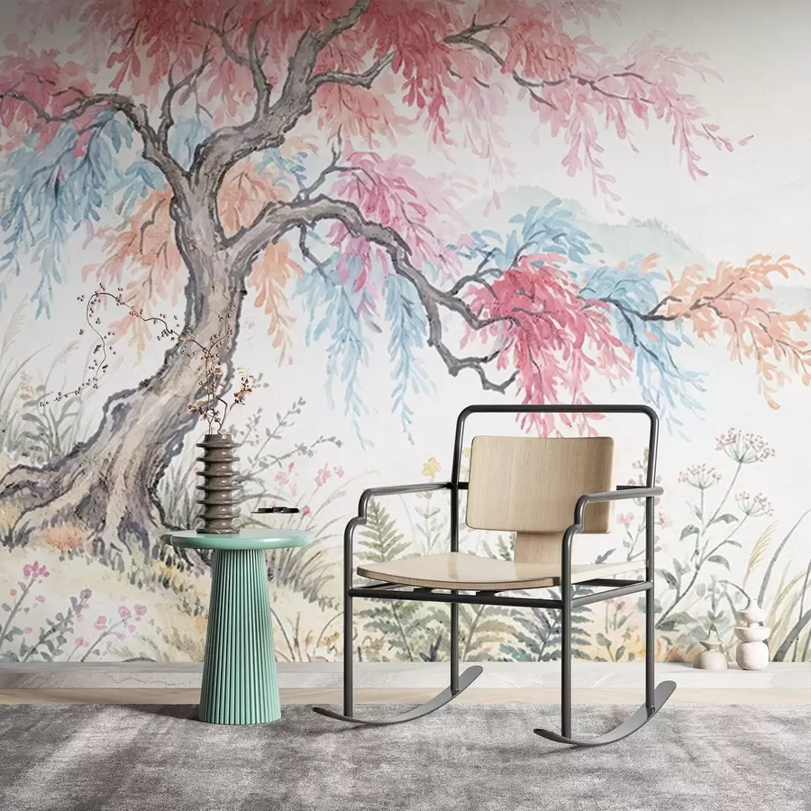 murais de parede Jardim colorido pintado em parede de concreto w05246