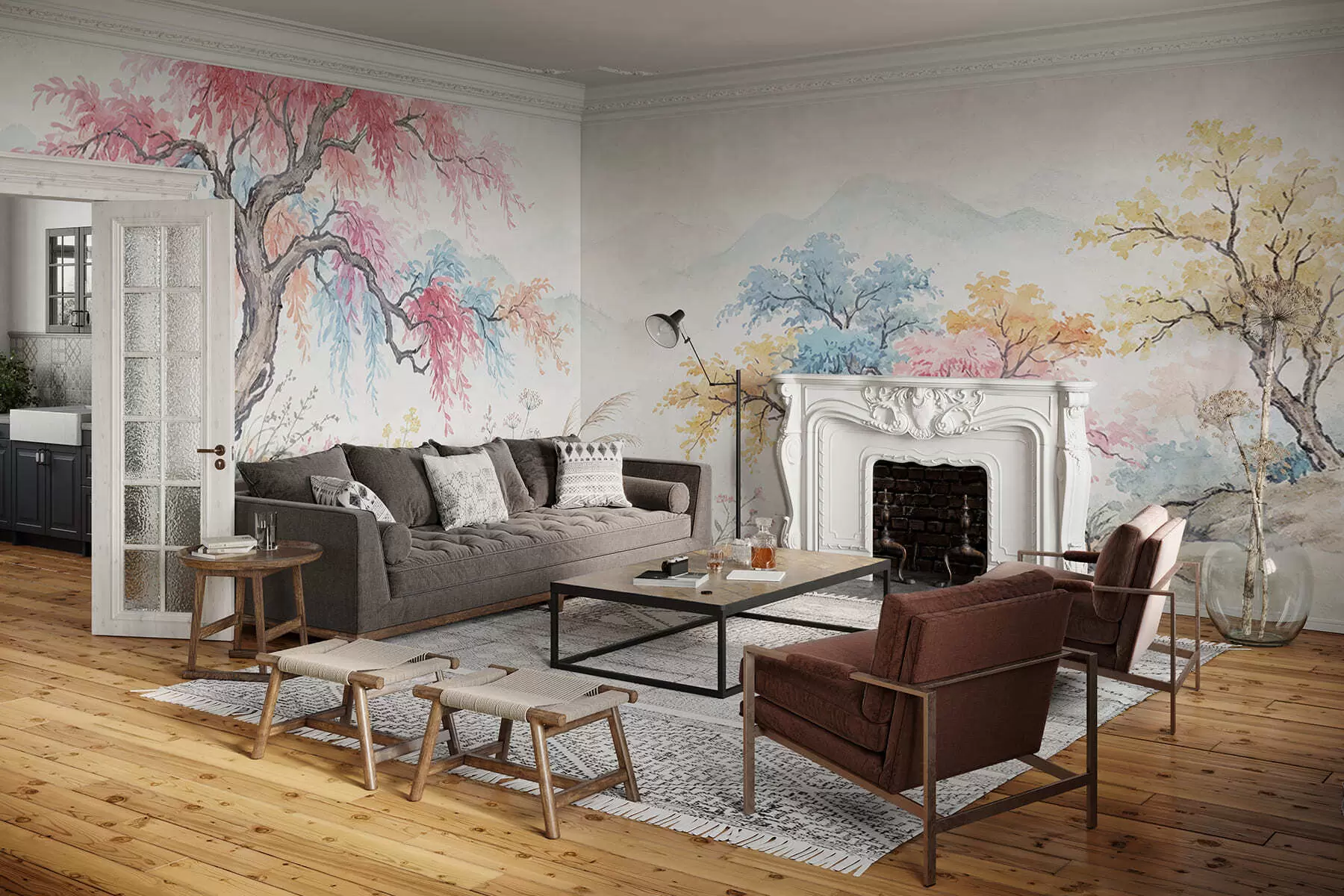 murais de parede Jardim colorido pintado em parede de concreto w05246