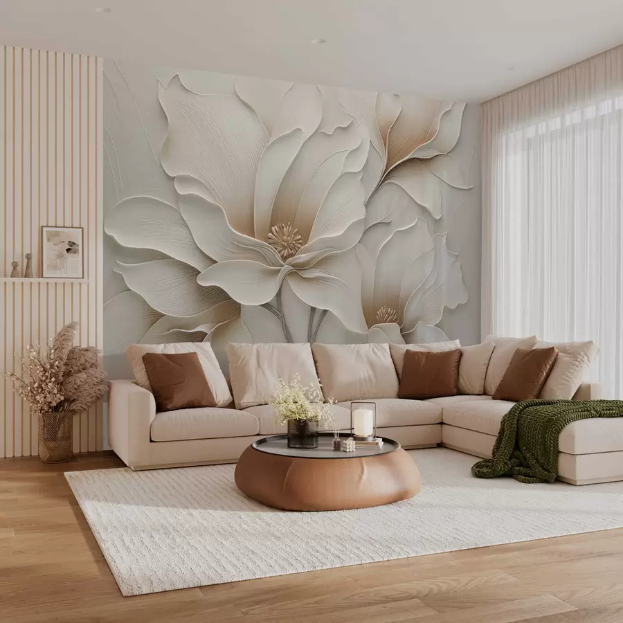 murais de parede Close-up de relevo de flor bege em relevo w05269