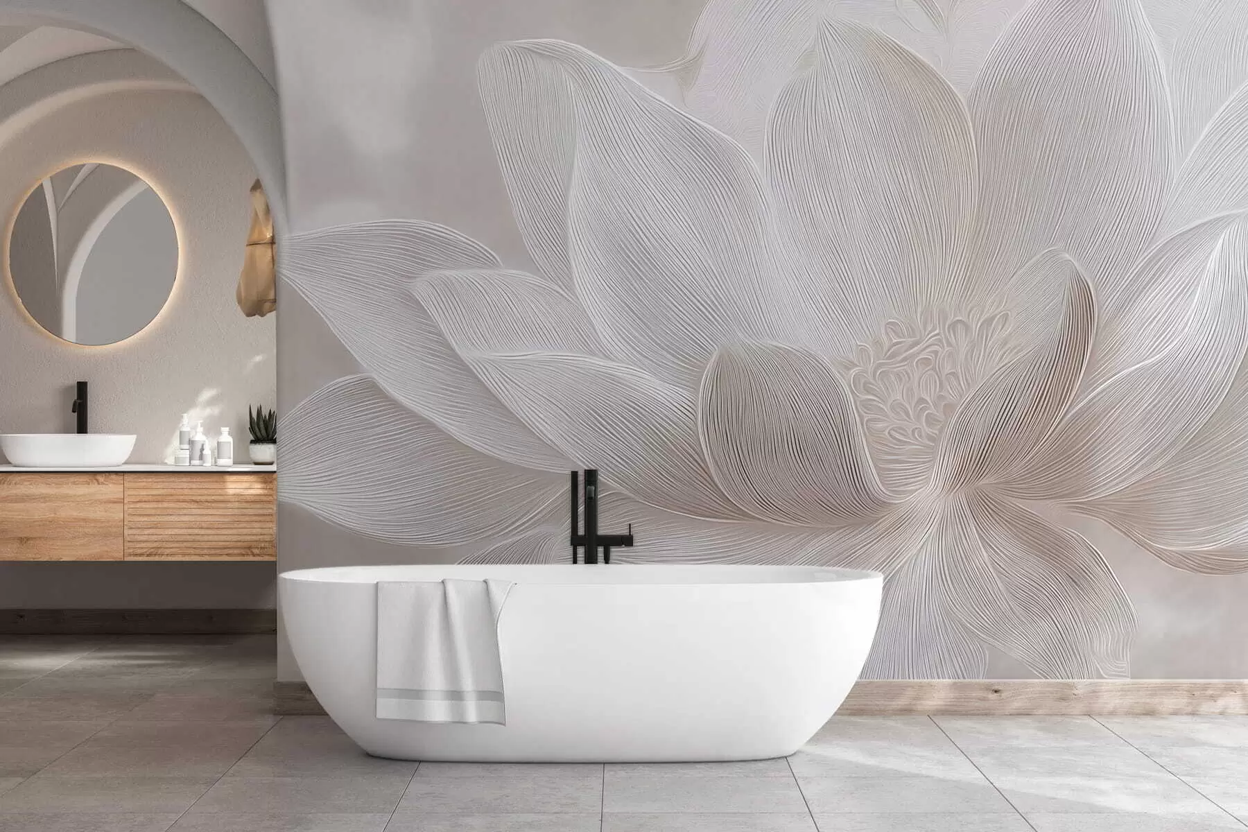 murais de parede Ondas abstratas fluidas em tons bege claro w05266