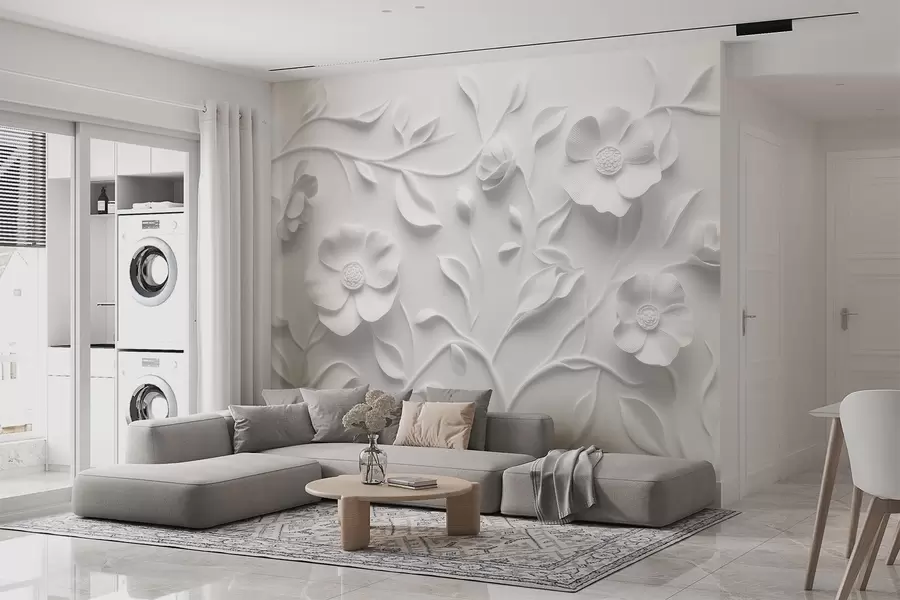 murais de parede Ornamento floral cinza em relevo w09710