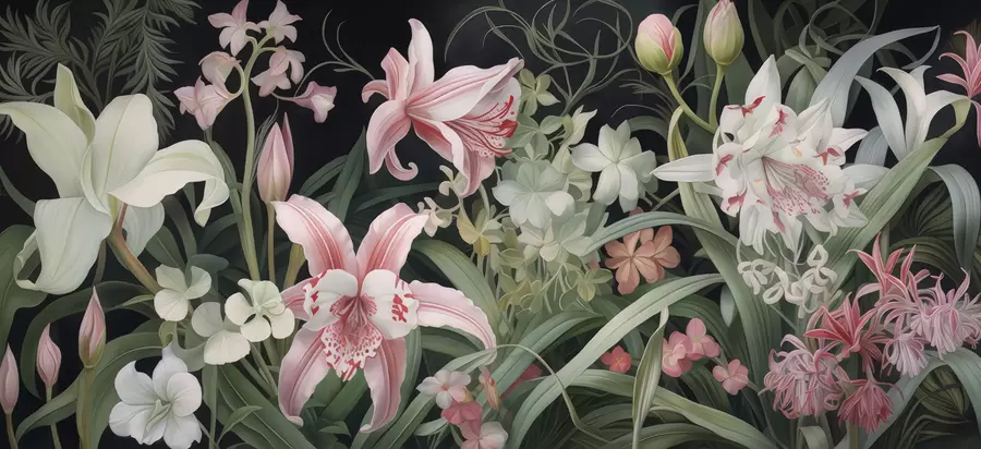 murais de parede Flores fantásticas sobre um fundo escuro w05278