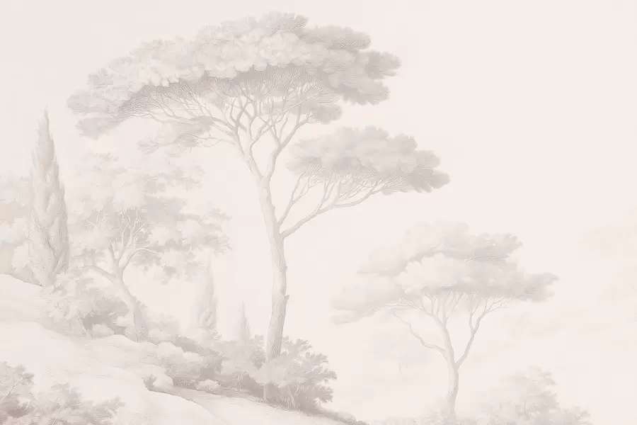 murais de parede Paisagem florestal tranquila em uma paleta de cores bege w09685