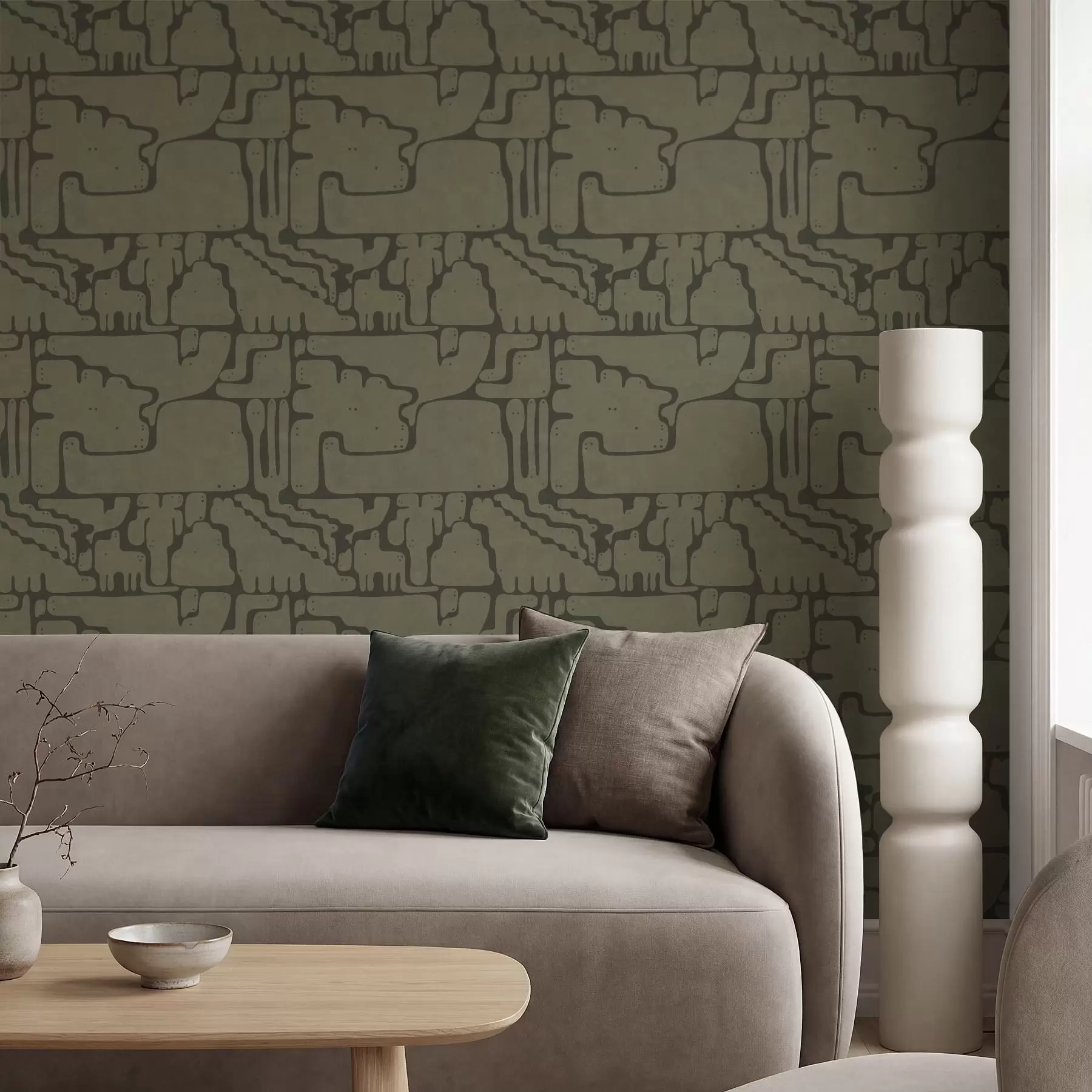 murais de parede Padrão orgânico abstrato em tons de verde a01122