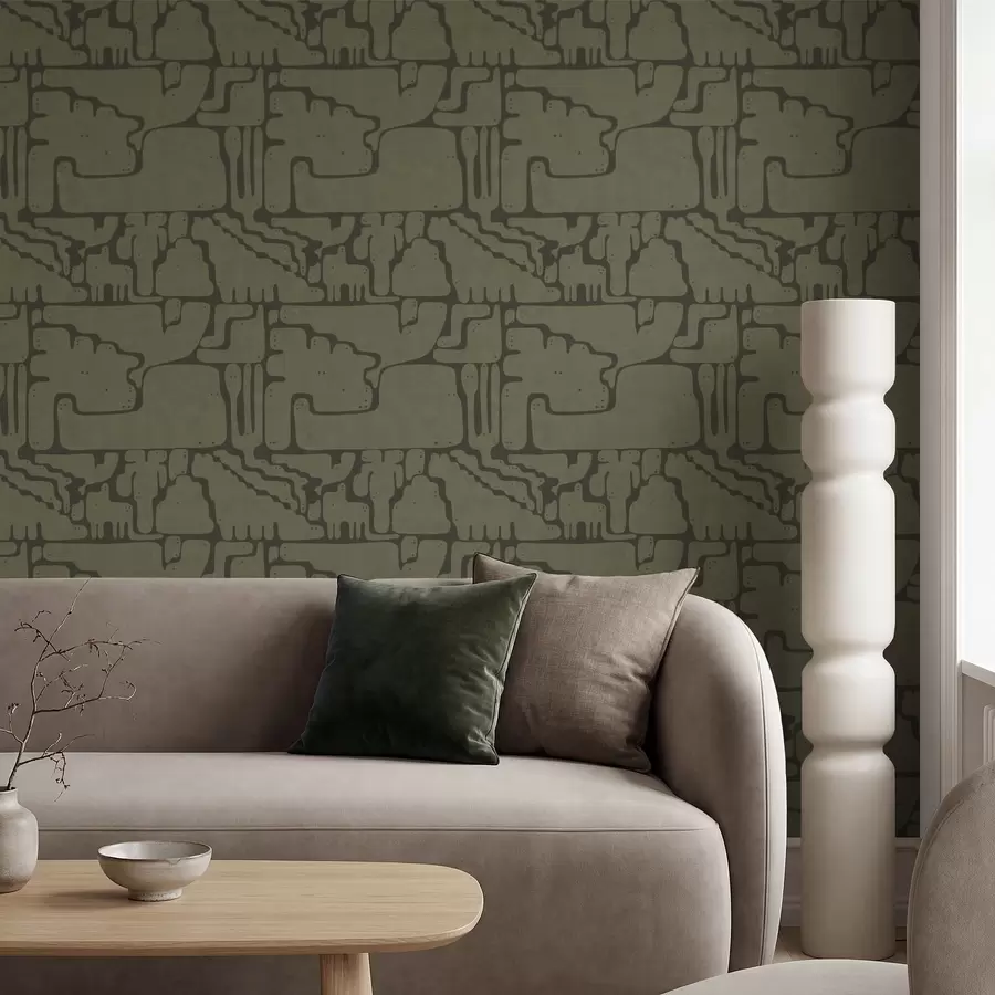 murais de parede Padrão orgânico abstrato em tons de verde a01122