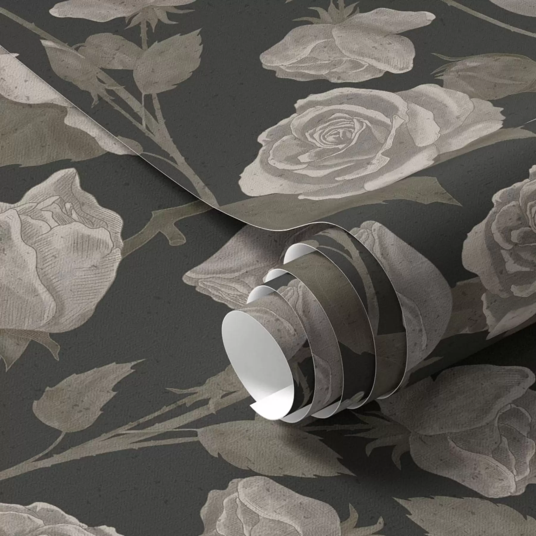 murais de parede Padrão floral com rosas sobre fundo escuro a01123