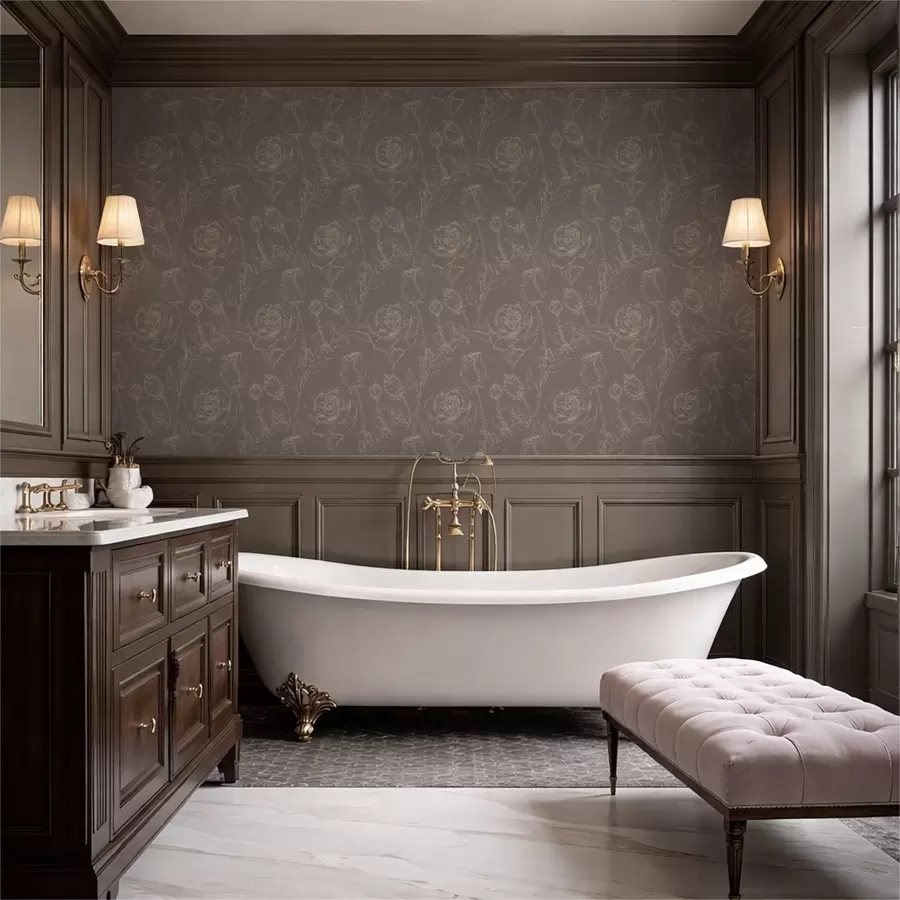 murais de parede Padrão de rosas escuras sobre fundo marrom a01124v1