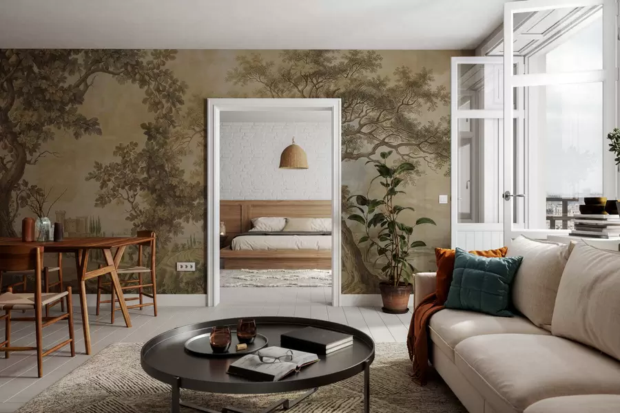 murais de parede Paisagem pastoral em estilo bordado w05359