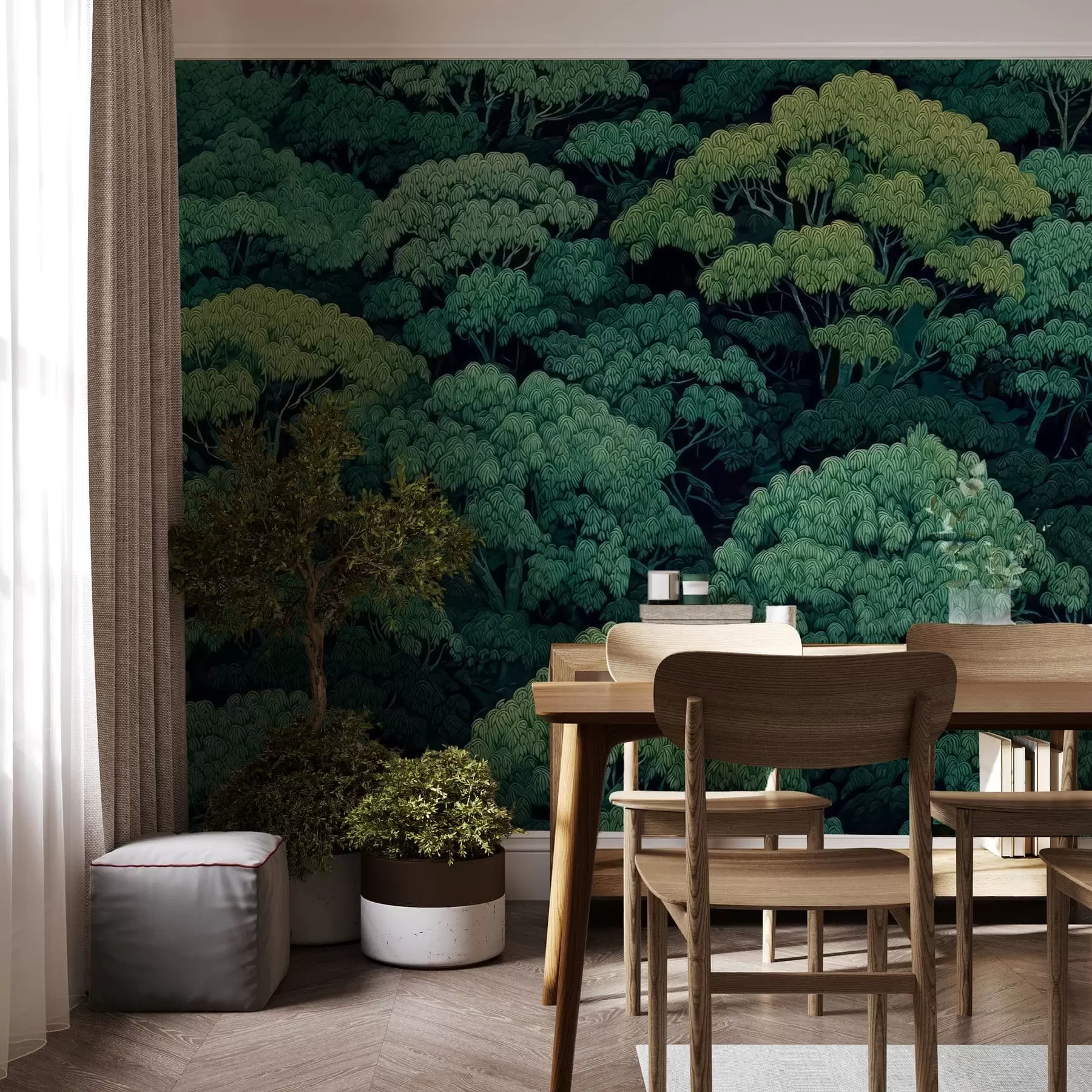 murais de parede Coberturas de árvores verdes em mosaico w05362