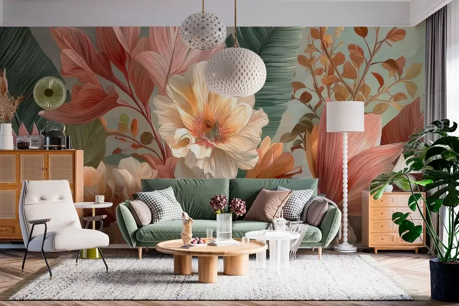 murais de parede Flores com folhas w05378