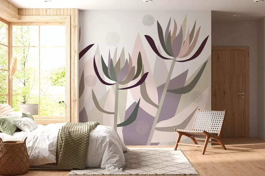 murais de parede flores de protea estilizadas em estilo primitivo w05236