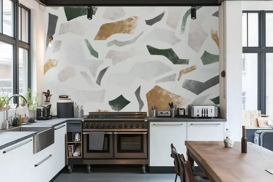 murais de parede Fragmentos abstratos texturizados em tons de verde e bege w05146