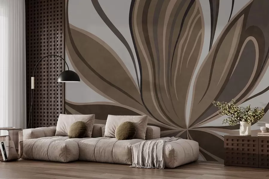 murais de parede Flor estilizada com linhas fluidas em tons de marrom w05147