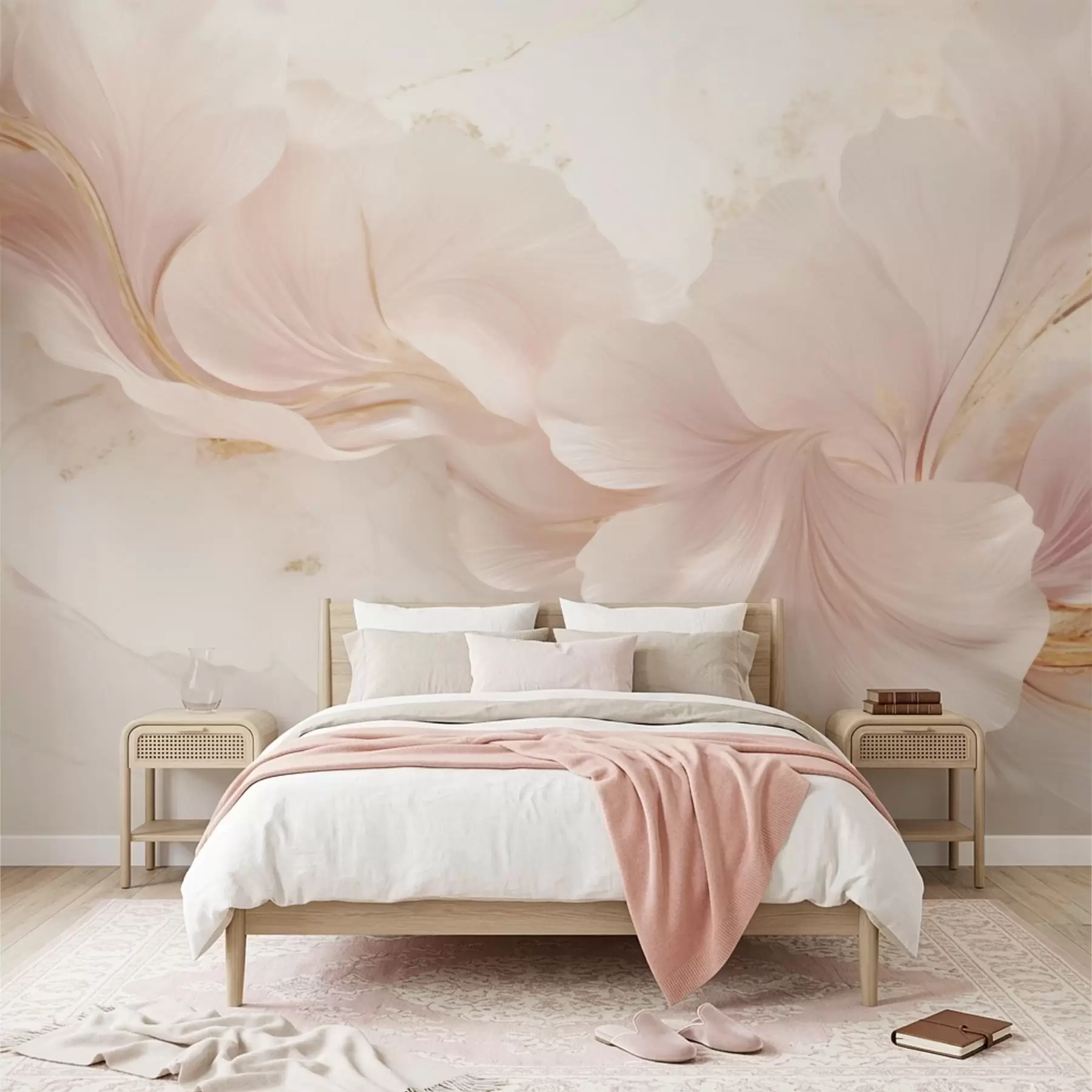 murais de parede Flores em tons suaves de rosa sobre um fundo claro w05357