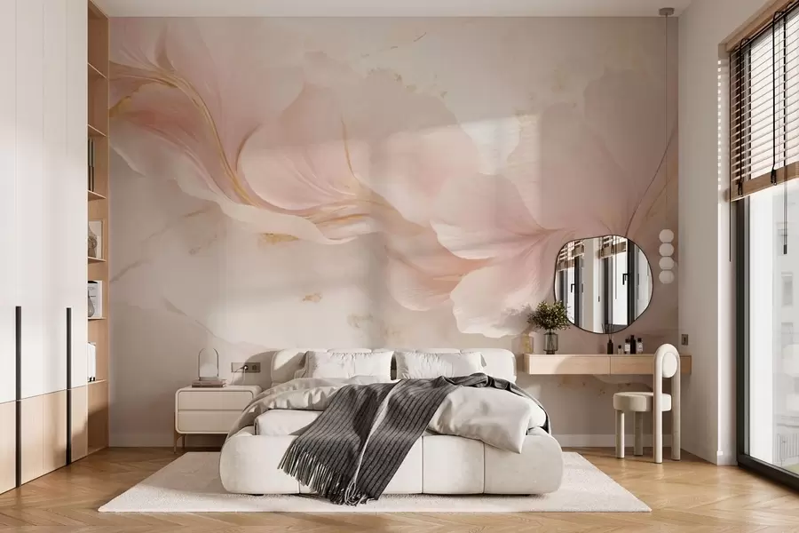 murais de parede Flores em tons suaves de rosa sobre um fundo claro w05357