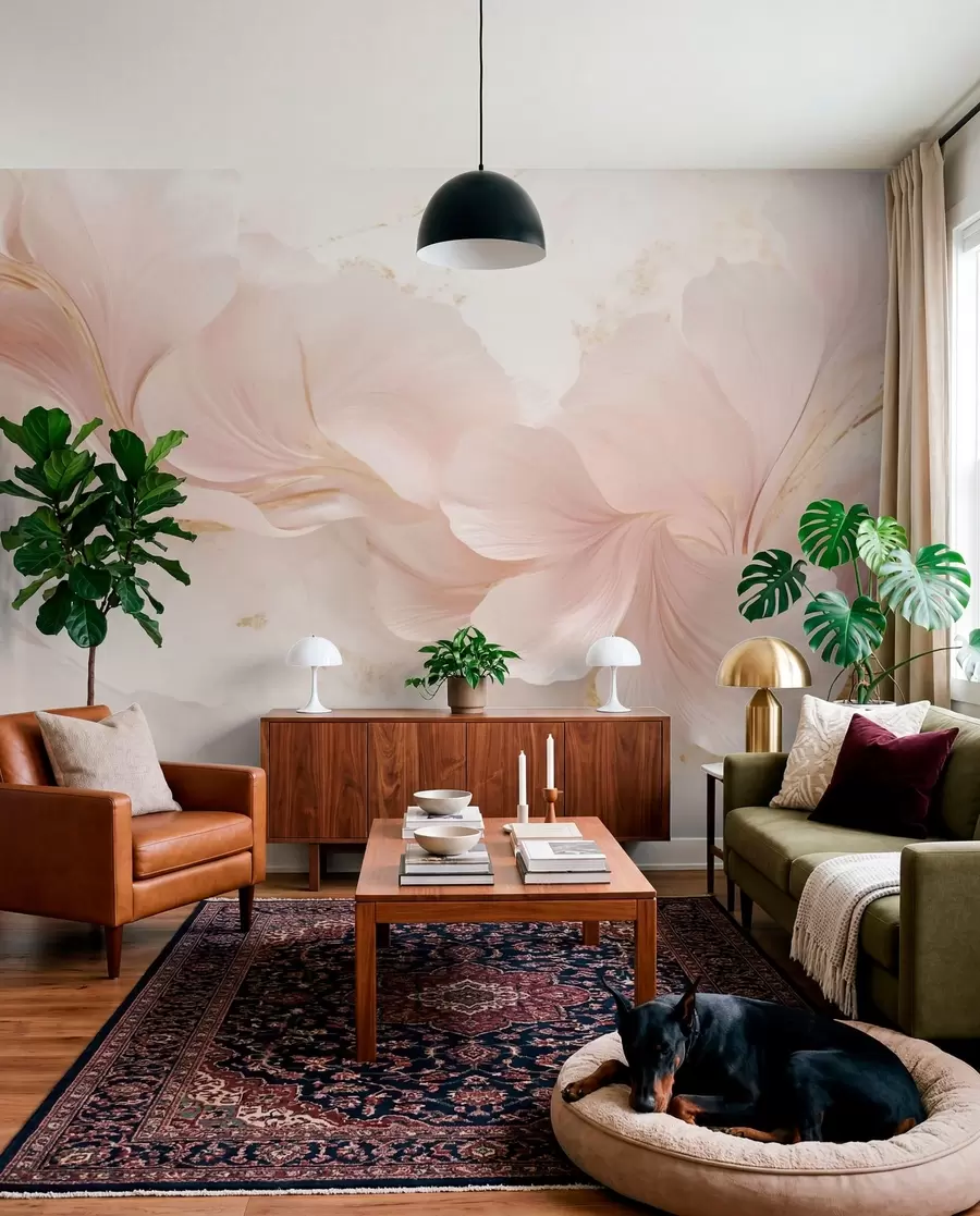 murais de parede Flores em tons suaves de rosa sobre um fundo claro w05357