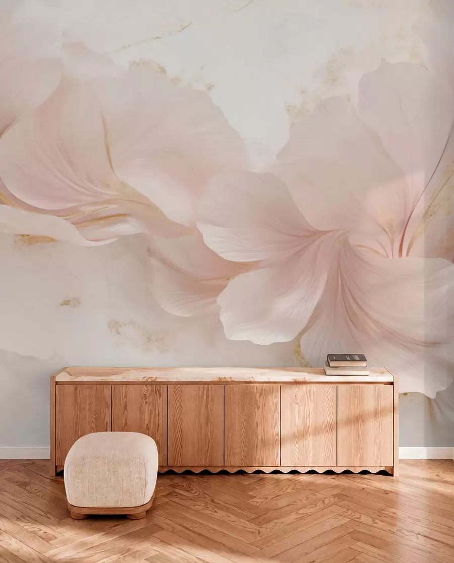 murais de parede Flores em tons suaves de rosa sobre um fundo claro w05357