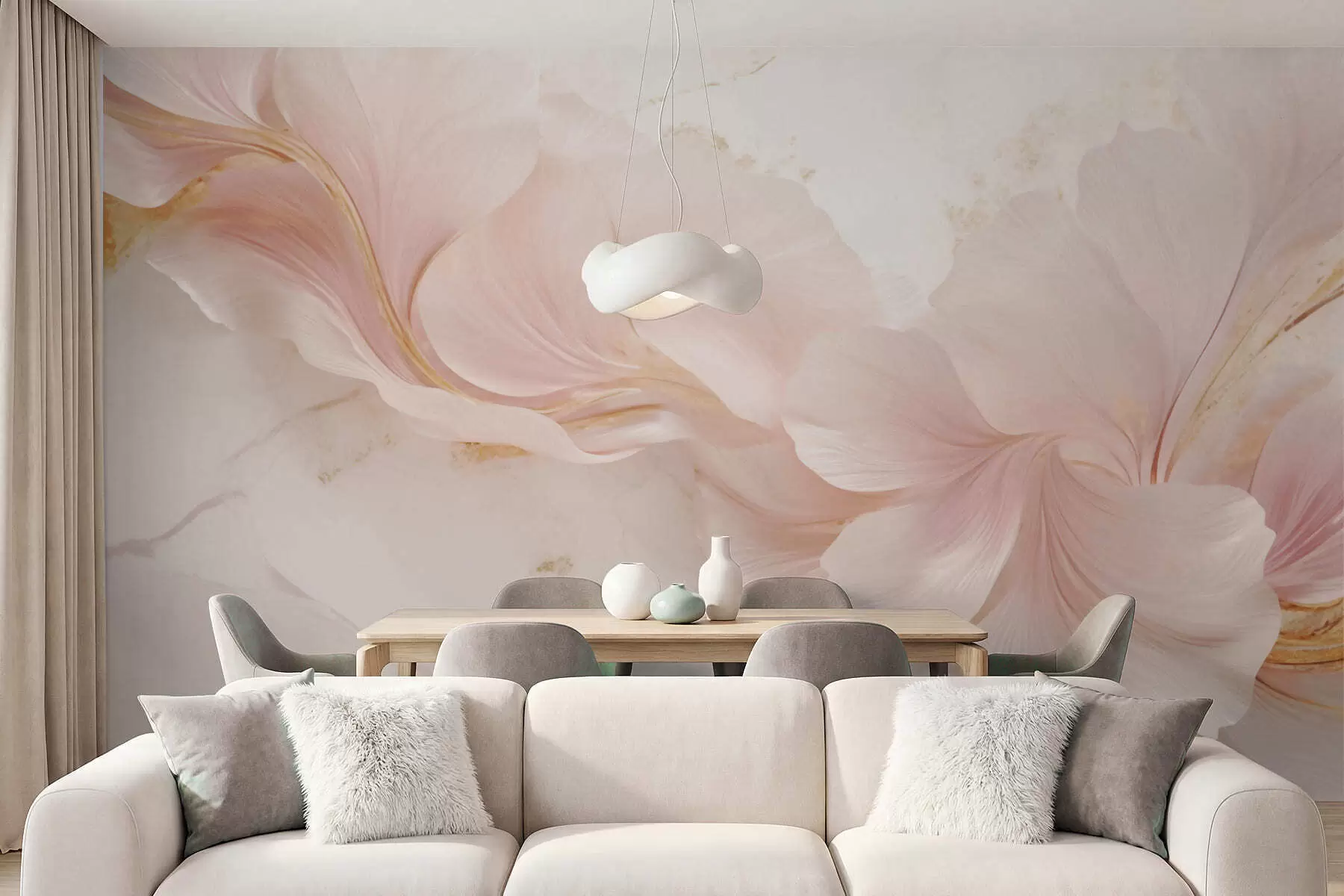 murais de parede Flores em tons suaves de rosa sobre um fundo claro w05357