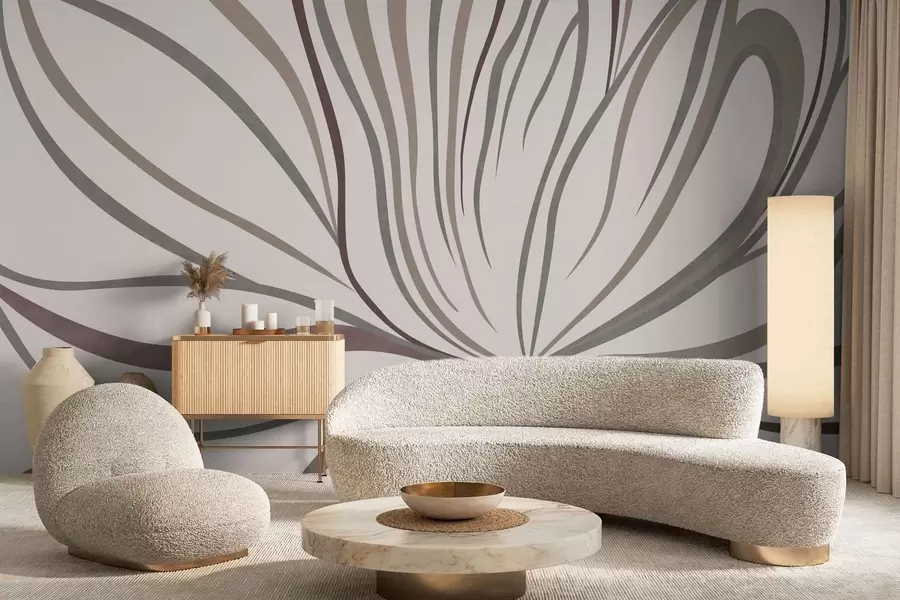 murais de parede Flor abstrata com linhas em tons de cinza e rosa w05392