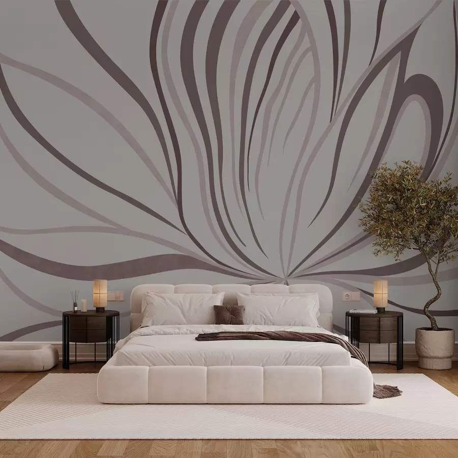 murais de parede Flor estilizada com linhas suaves em tons de rosa e bege w05392v1