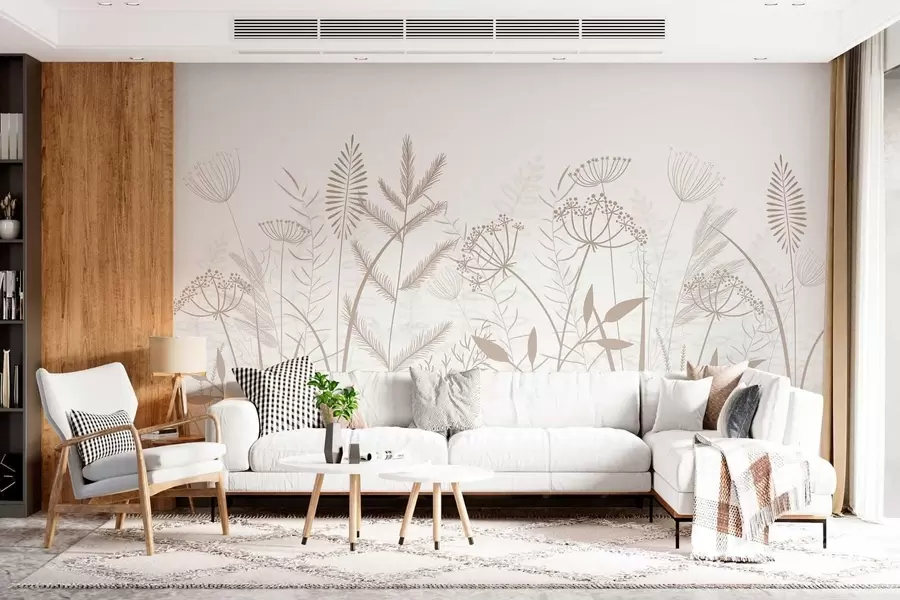murais de parede delicadas ervas silvestres e flores pintadas à mão sobre um fundo branco w05383v2