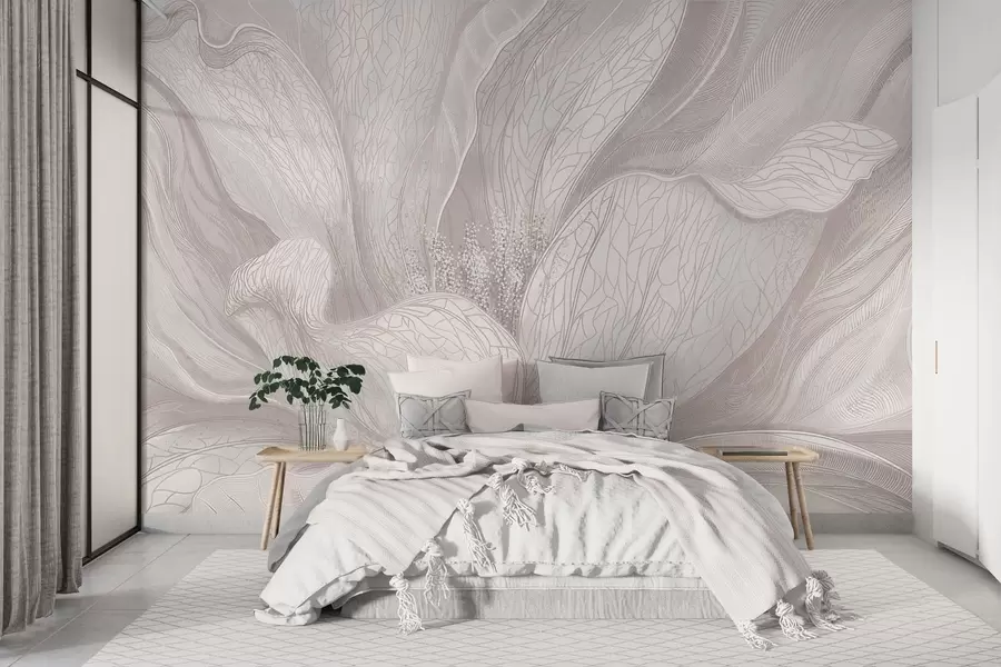 murais de parede Flor abstrata leve com linhas fluidas w05119v3