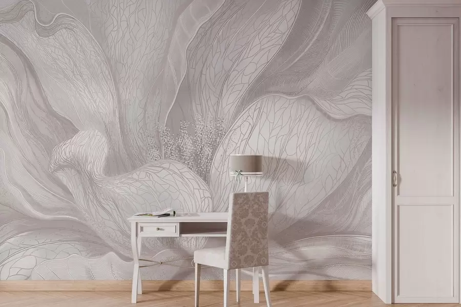 murais de parede Flor abstrata leve com linhas fluidas w05119v3