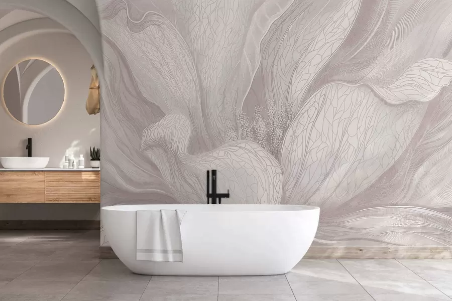 murais de parede Flor abstrata leve com linhas fluidas w05119v3