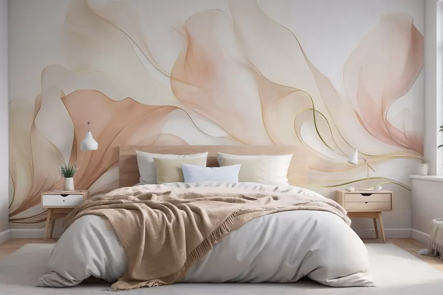 murais de parede Textura abstrata e fluida em tons de pêssego e creme, com linhas delicadas w09815