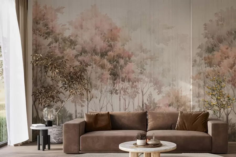 murais de parede Floresta frondosa e linhas w05442v2