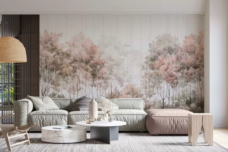 murais de parede Floresta frondosa e linhas w05442v2