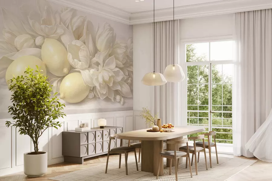 murais de parede Um delicado buquê floral com limões w05449