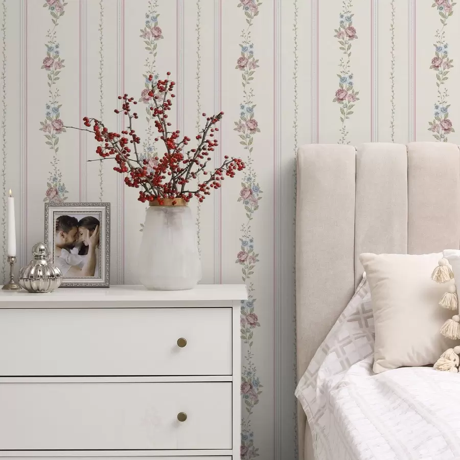 murais de parede Padrão floral listrado em tons suaves a01130