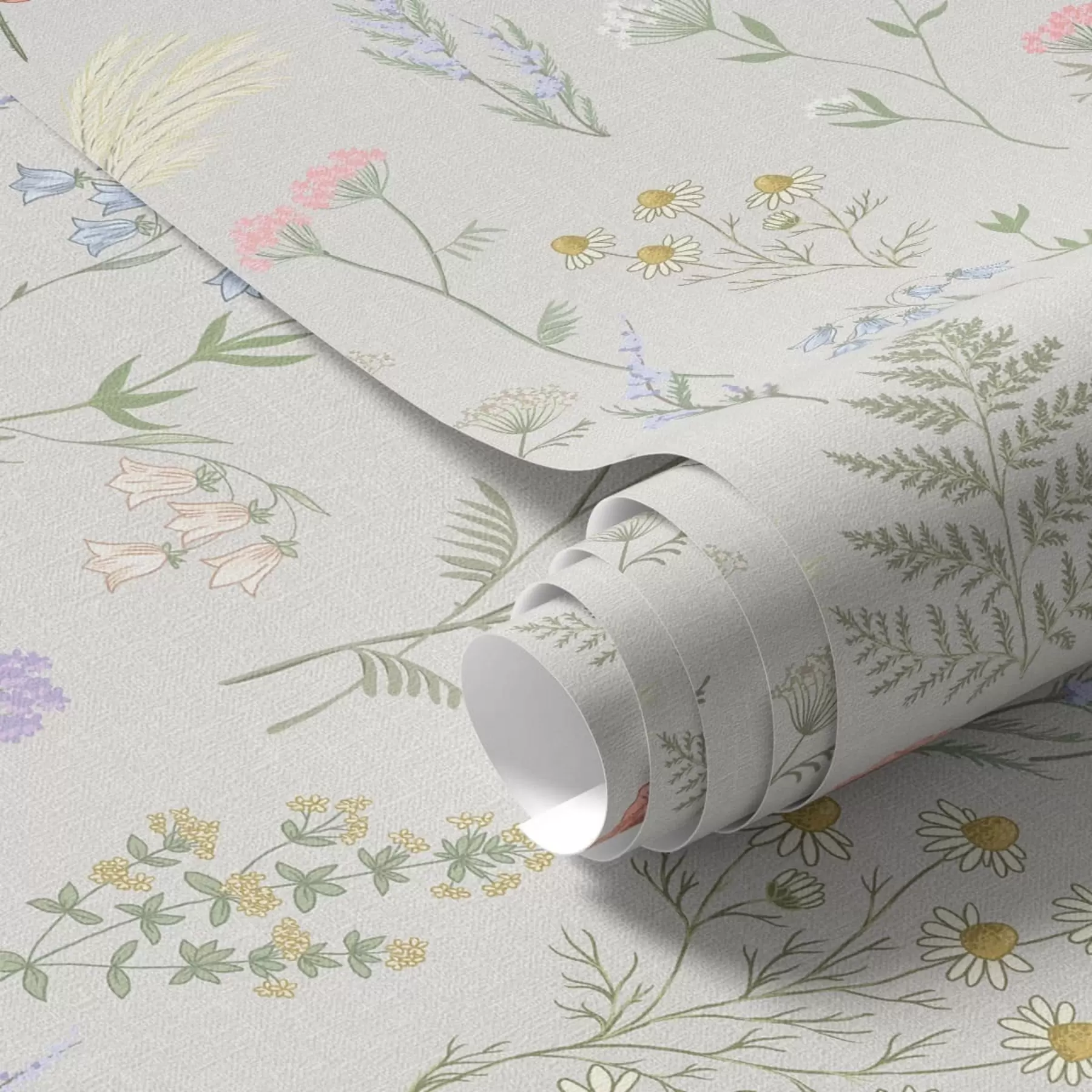 murais de parede Padrão delicado de flores silvestres sobre fundo claro a01152