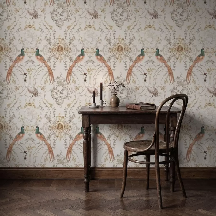 murais de parede Padrão ornamental com pássaros e motivos a01156