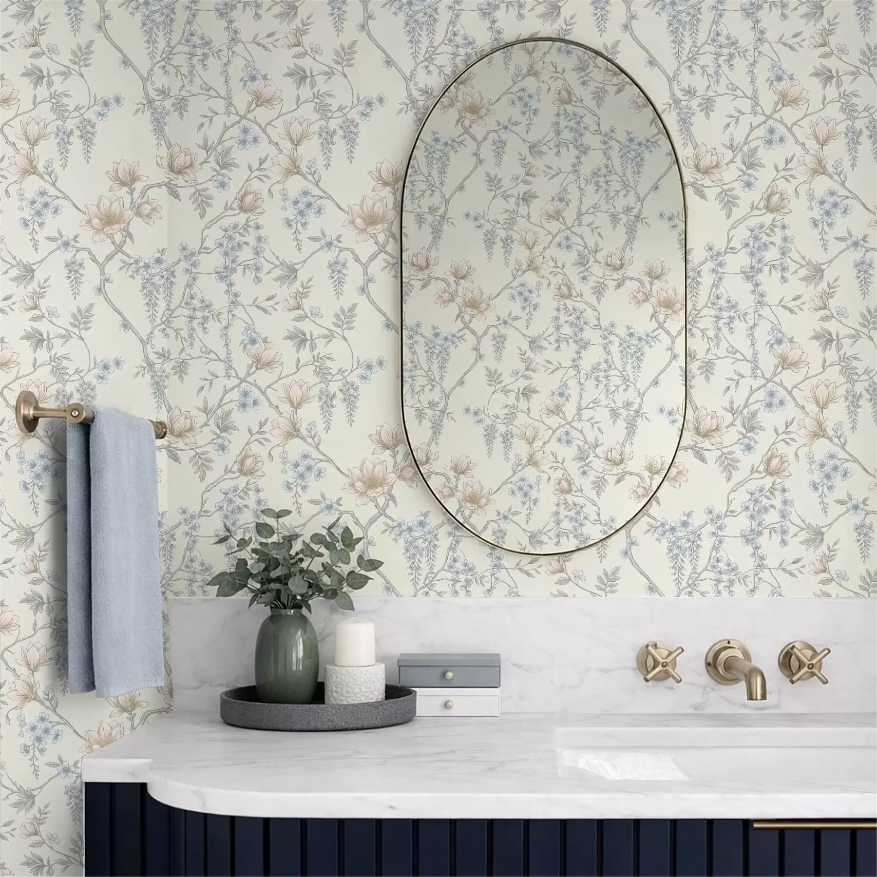 murais de parede Padrão floral delicado com galhos e flores a01159