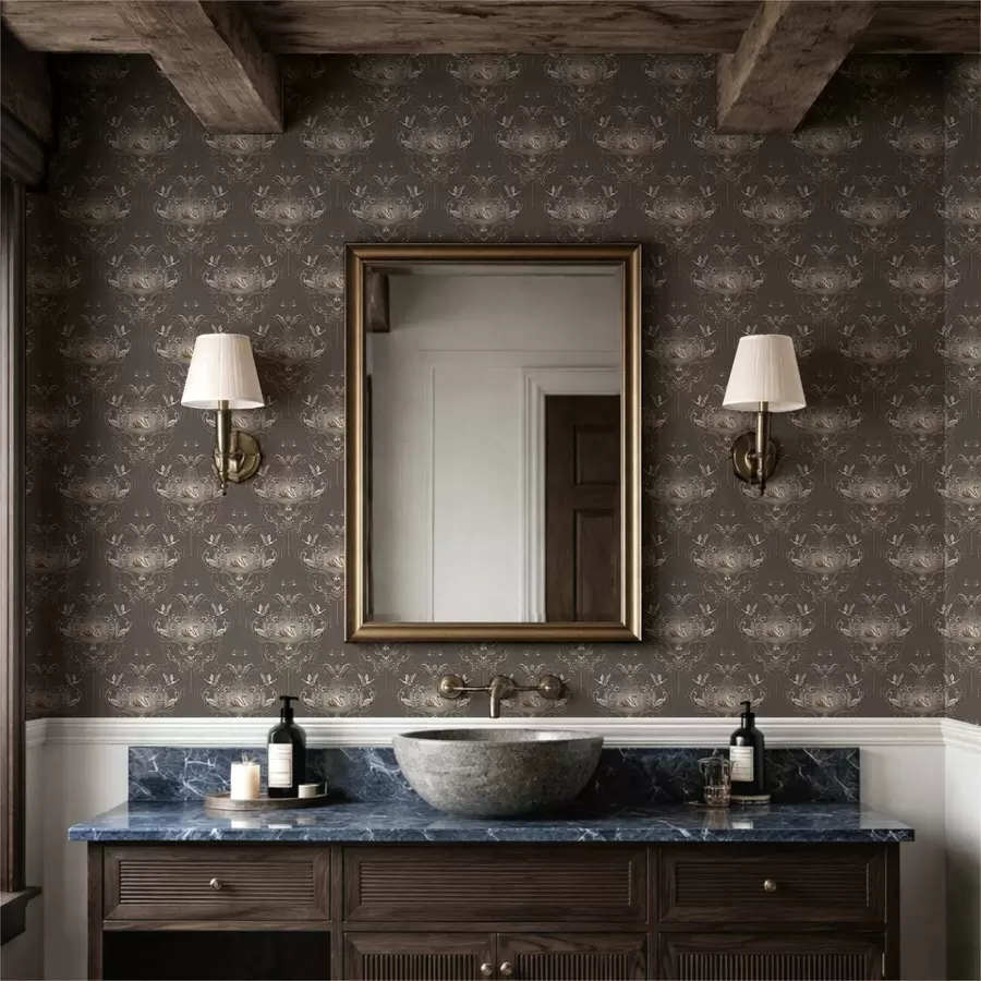 murais de parede Enfeite com cisnes e pássaros em estilo clássico a01161