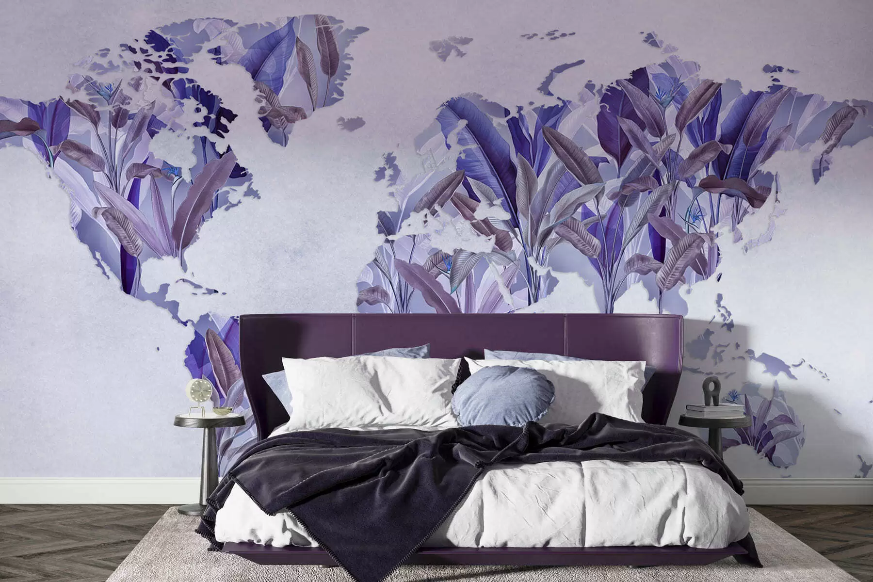 murais de parede Um mapa-múndi roxo feito de folhas de bananeira c00007v1