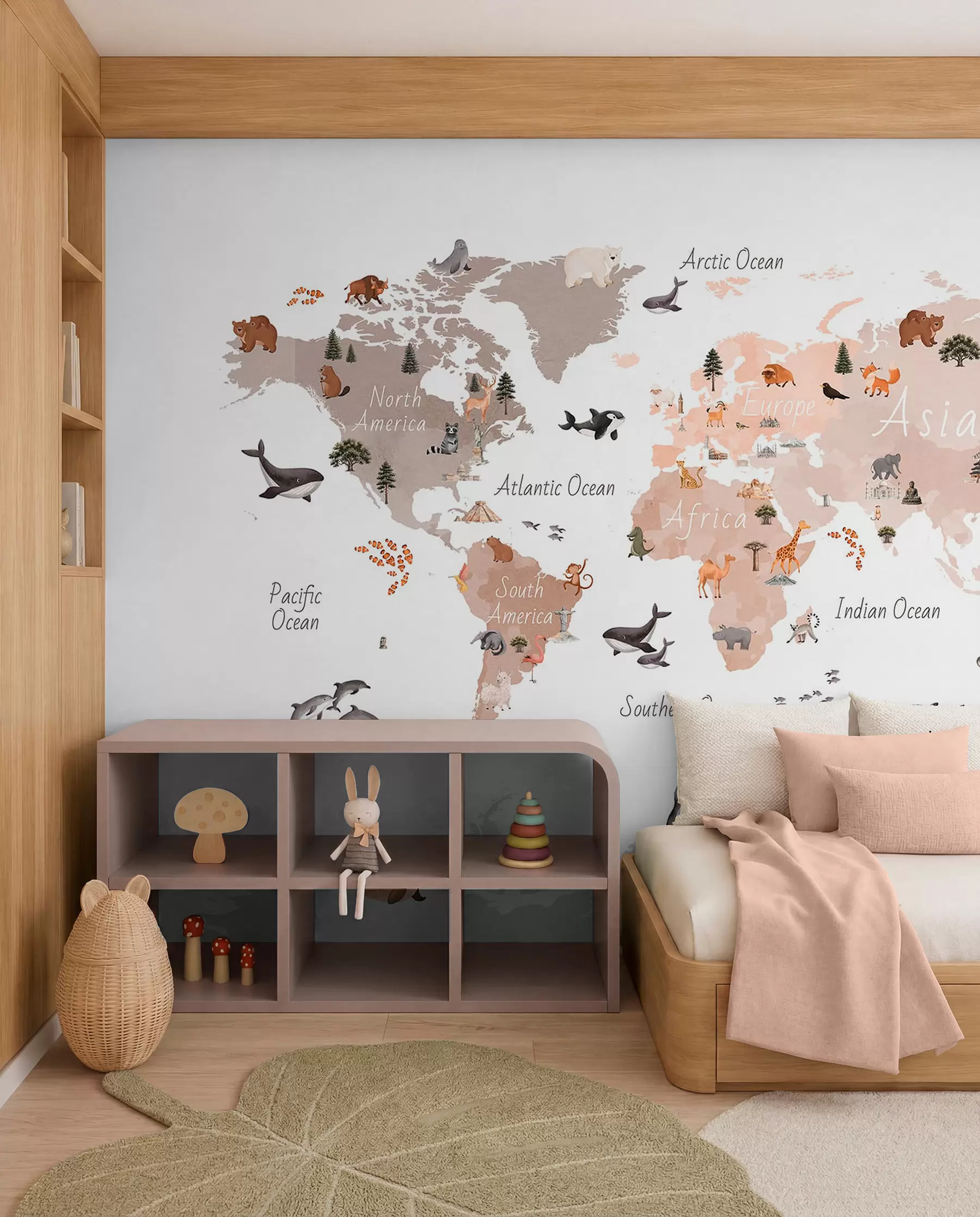 murais de parede Mapa bege de fauna em inglês c00009env3