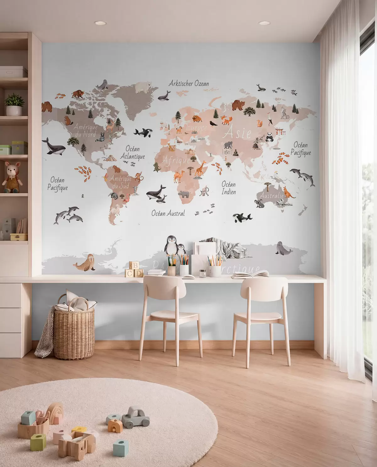 murais de parede Mapa de fauna bege em francês c00009frv3