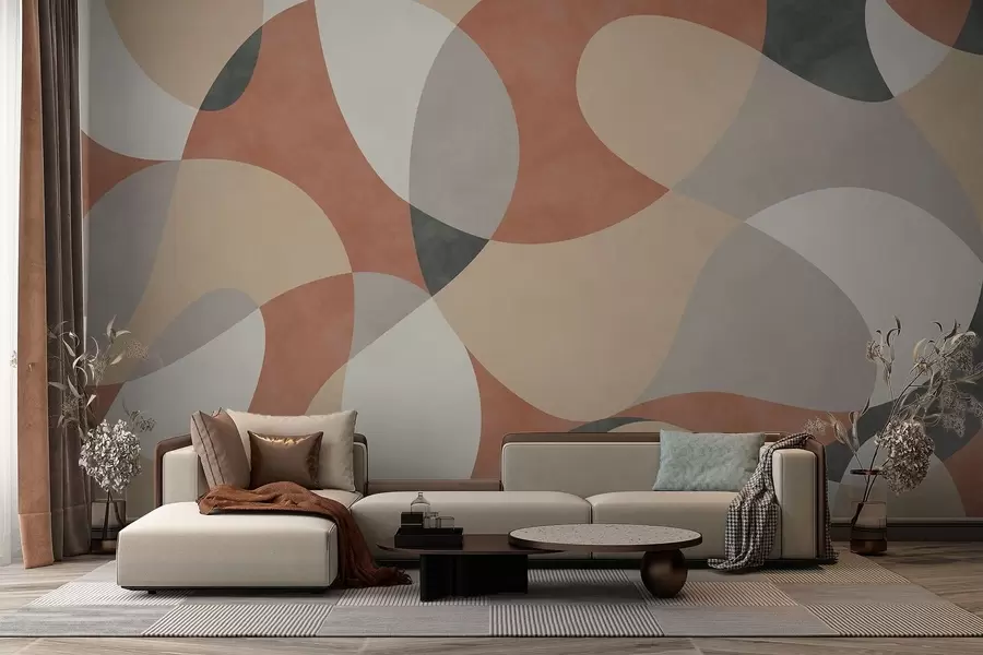 murais de parede Padrão abstrato com formas arredondadas em tons quentes w05149v1