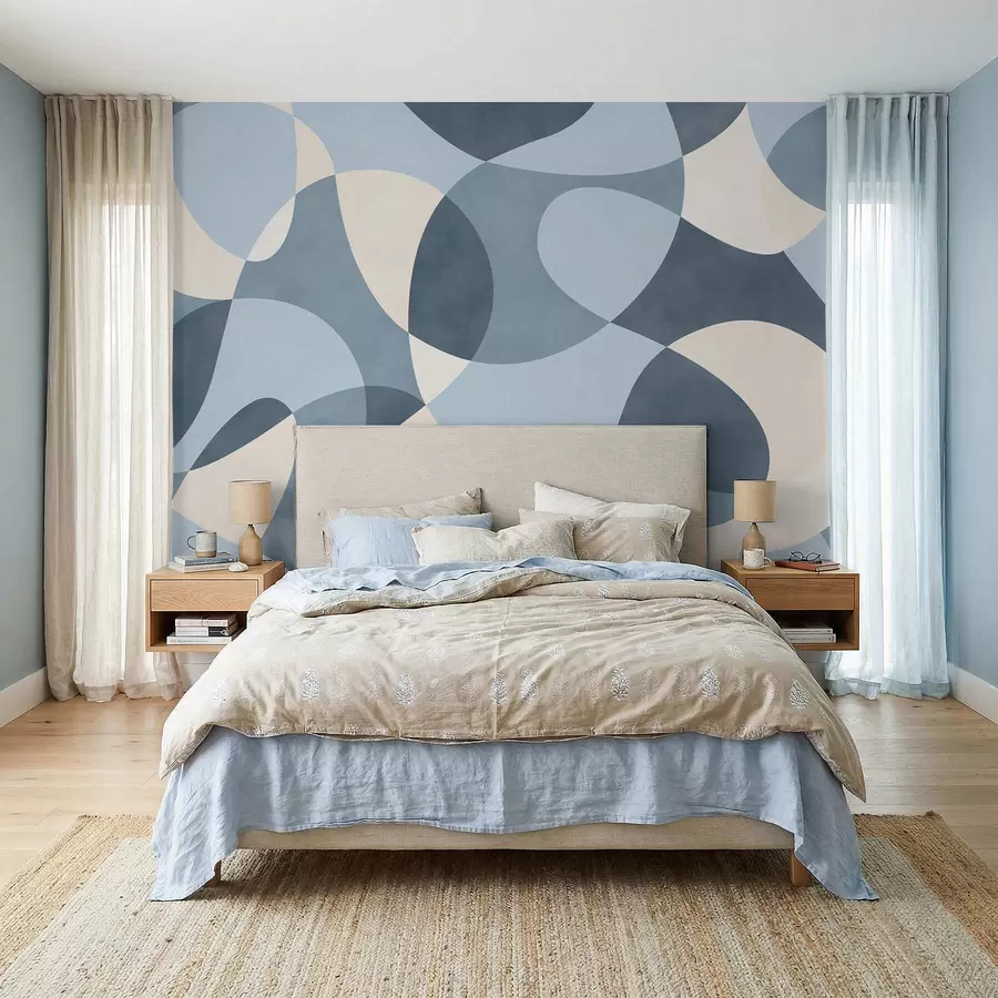 murais de parede Padrão abstrato com formas arredondadas em tons de azul w05149v2