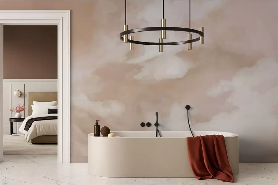 murais de parede Fundo suave e difuso em tons quentes de bege w05426