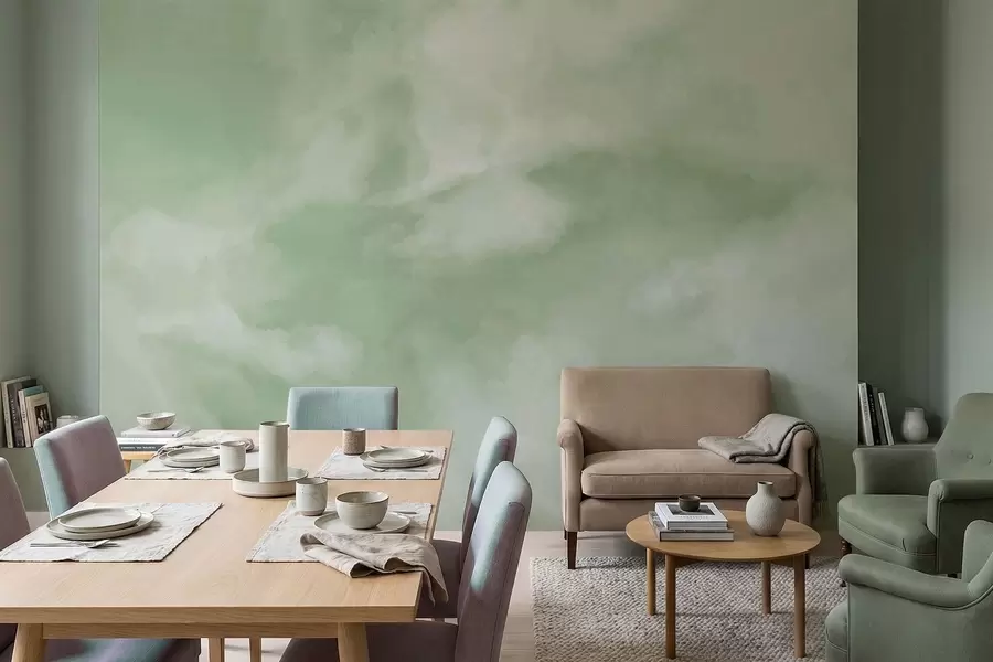 murais de parede Fundo suave e nebuloso em tons suaves de verde w05426v2