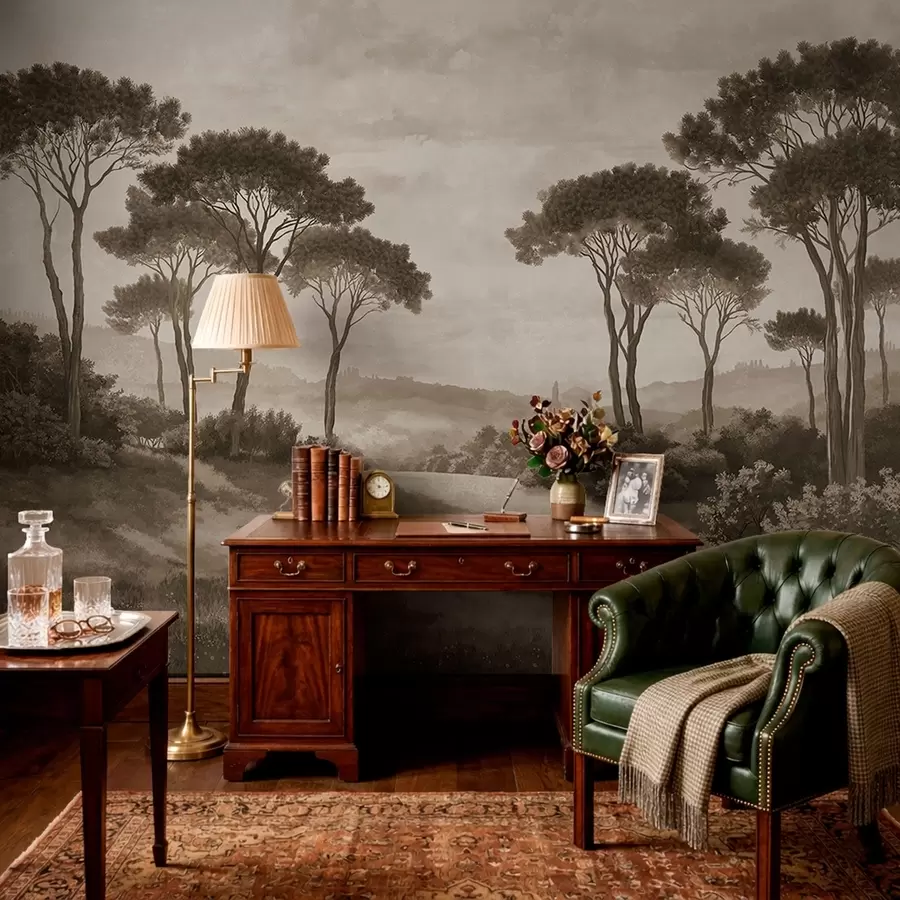 murais de parede Paisagem com árvores em tom sépia vintage w05122v2